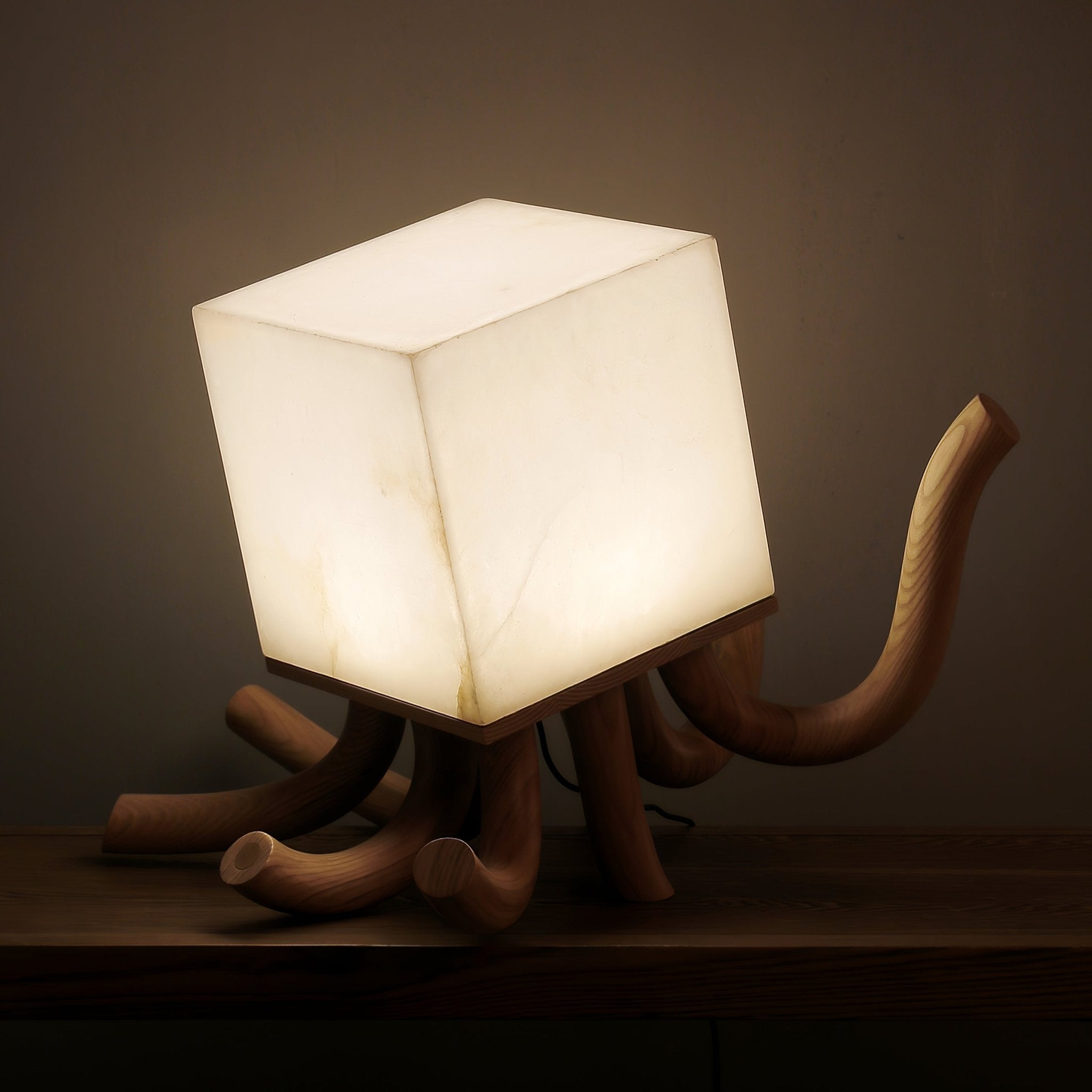 Lampe à poser moderne Eeli en Albâtre Bois et blanc