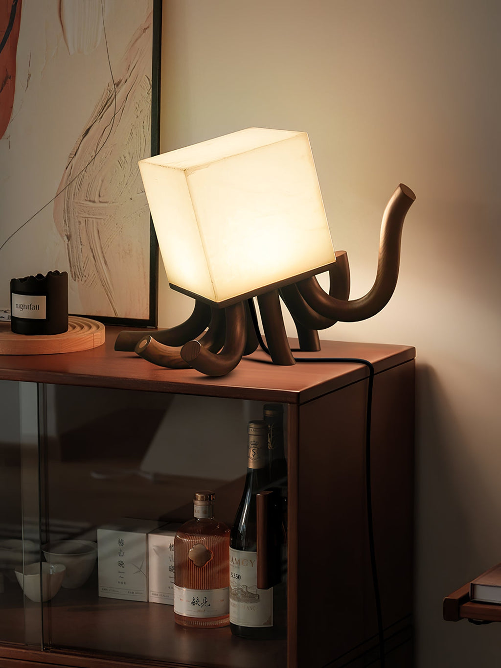 Lampe à poser moderne Eeli en Albâtre Noir et blanc