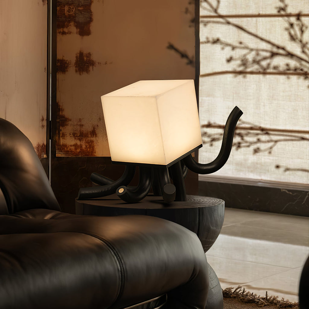 Lampe à poser moderne Eeli en Albâtre Bois et blanc