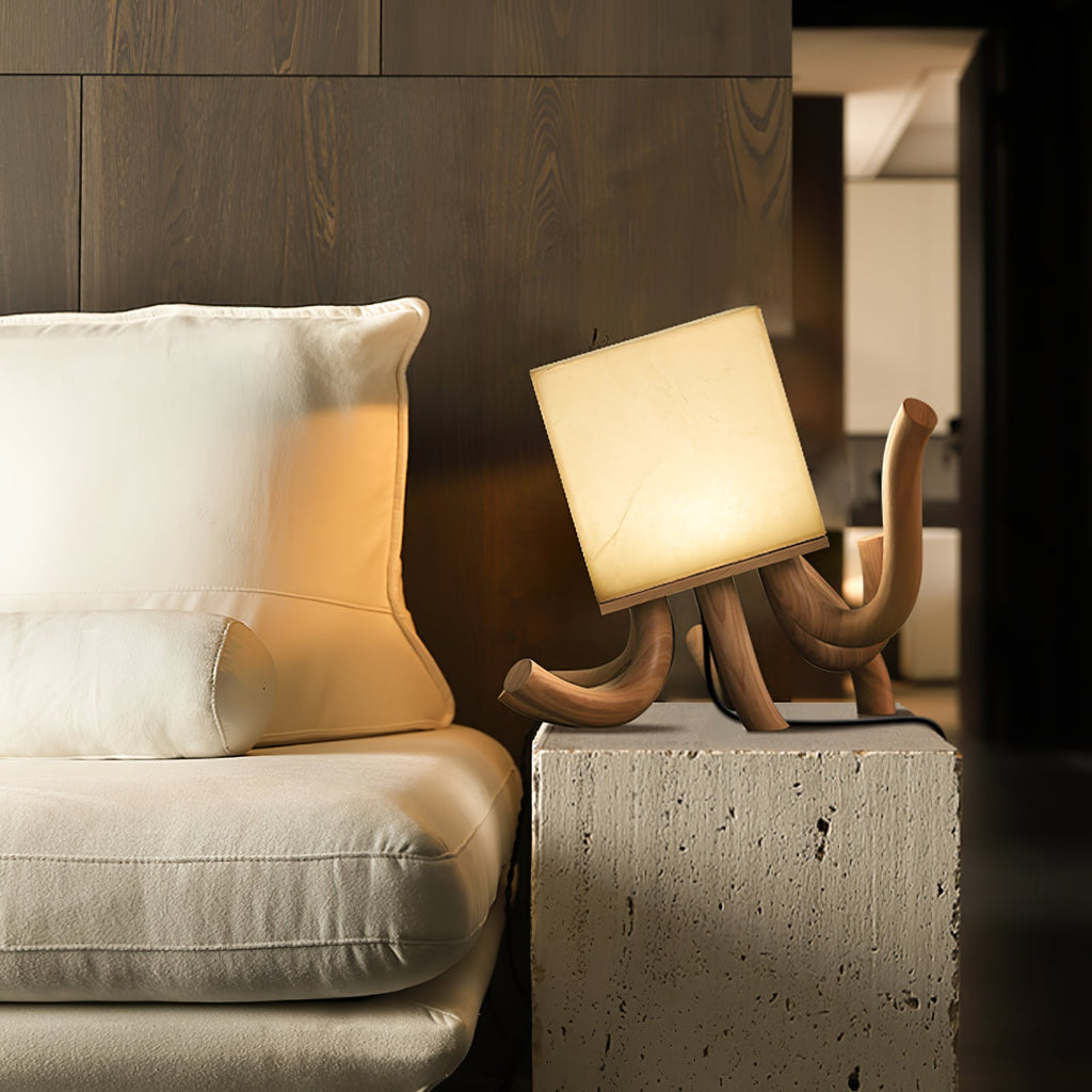 Lampe à poser moderne Eeli en Albâtre Noyer et blanc