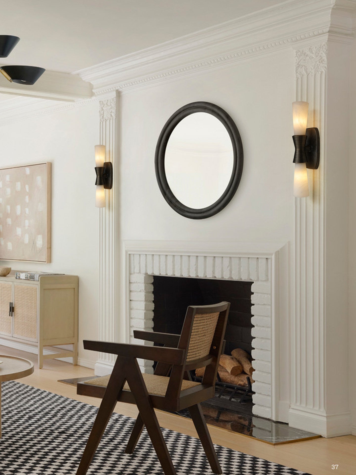 Applique murale moderne Grane en Albâtre Bronze et blanc
