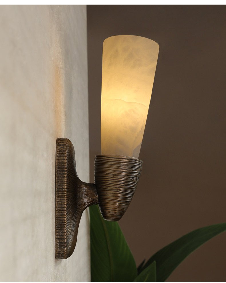 Applique murale moderne Grane en Albâtre Bronze et blanc