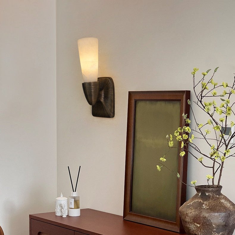 Applique murale moderne Grane en Albâtre Bronze et blanc