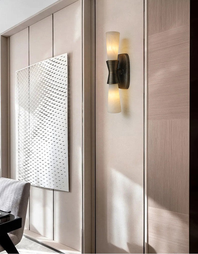 Applique murale moderne Grane en Albâtre Bronze et blanc