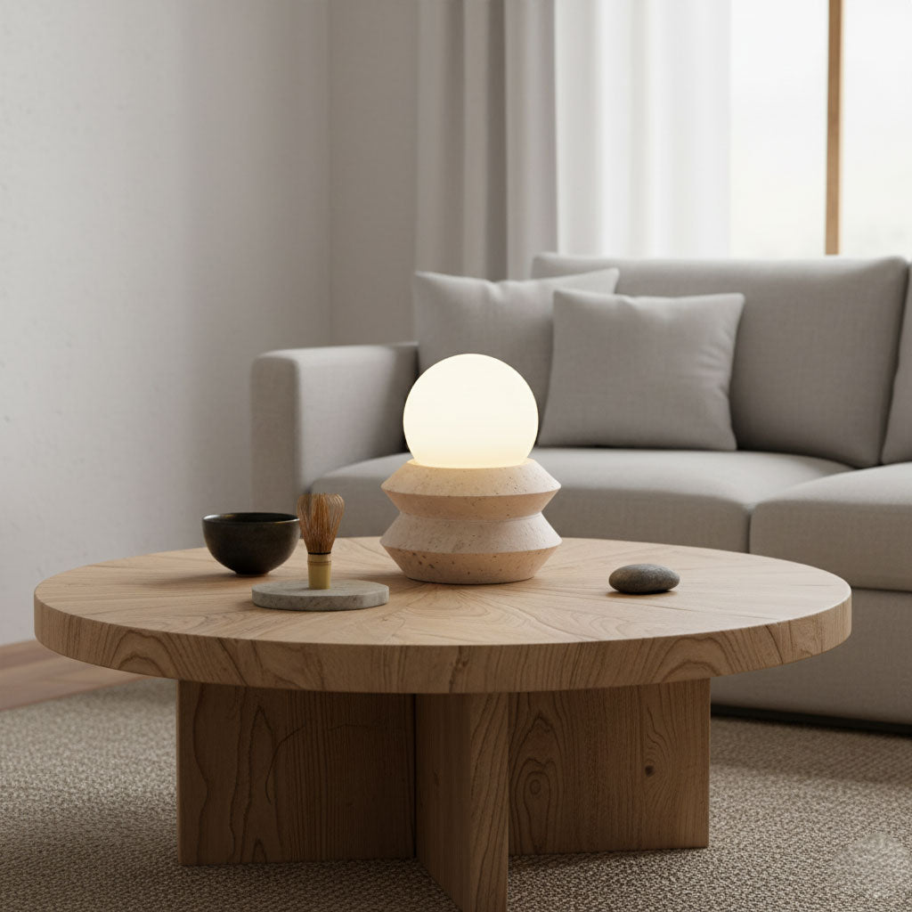 Lampe à poser moderne Armod en Travertin jaune et blanc