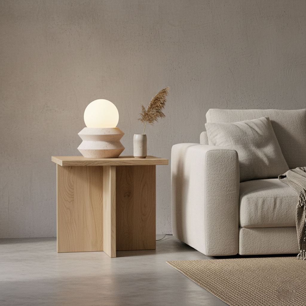 Lampe à poser moderne Armod en Travertin jaune et blanc