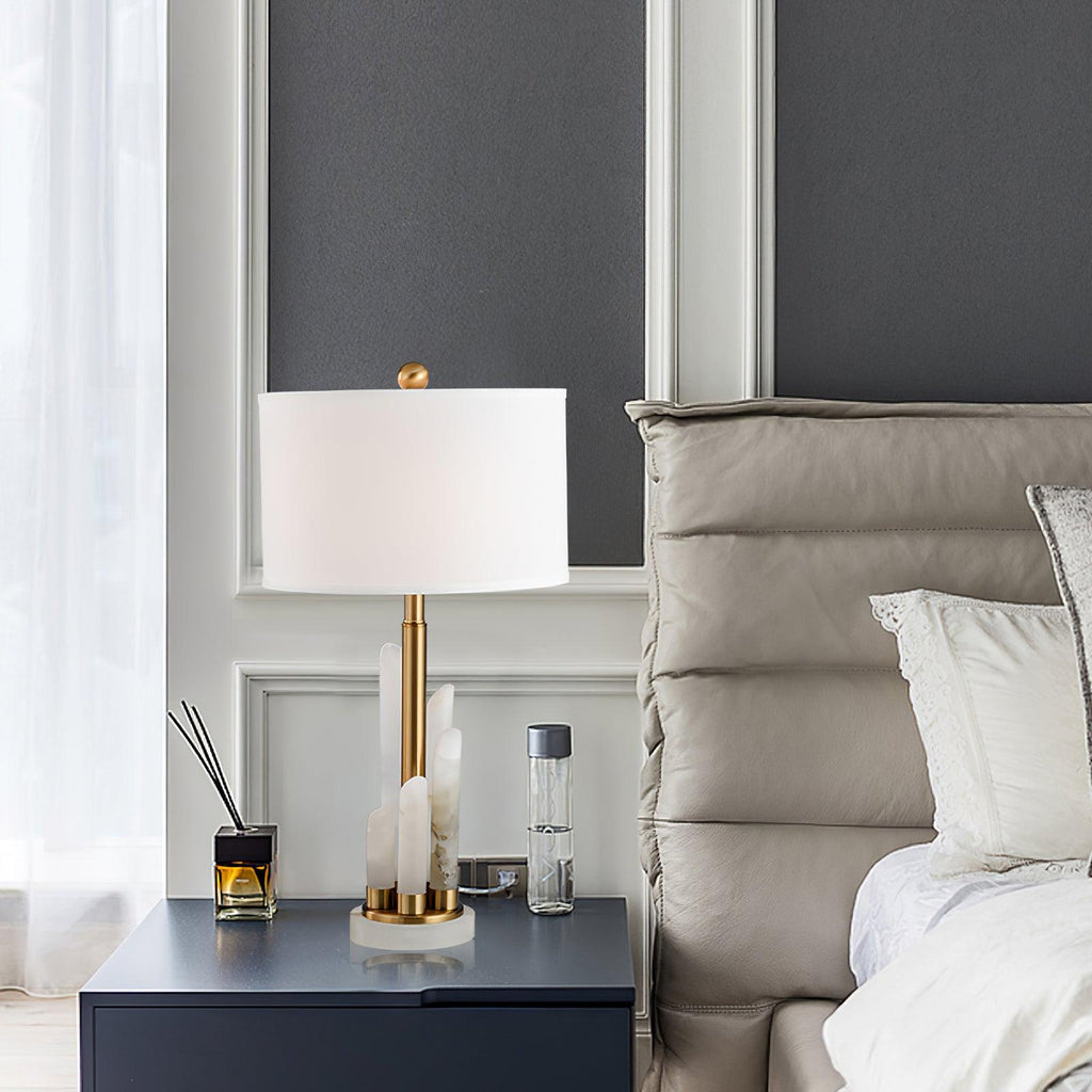 Lampe à poser moderne Erne en Albâtre, métal Doré et blanc