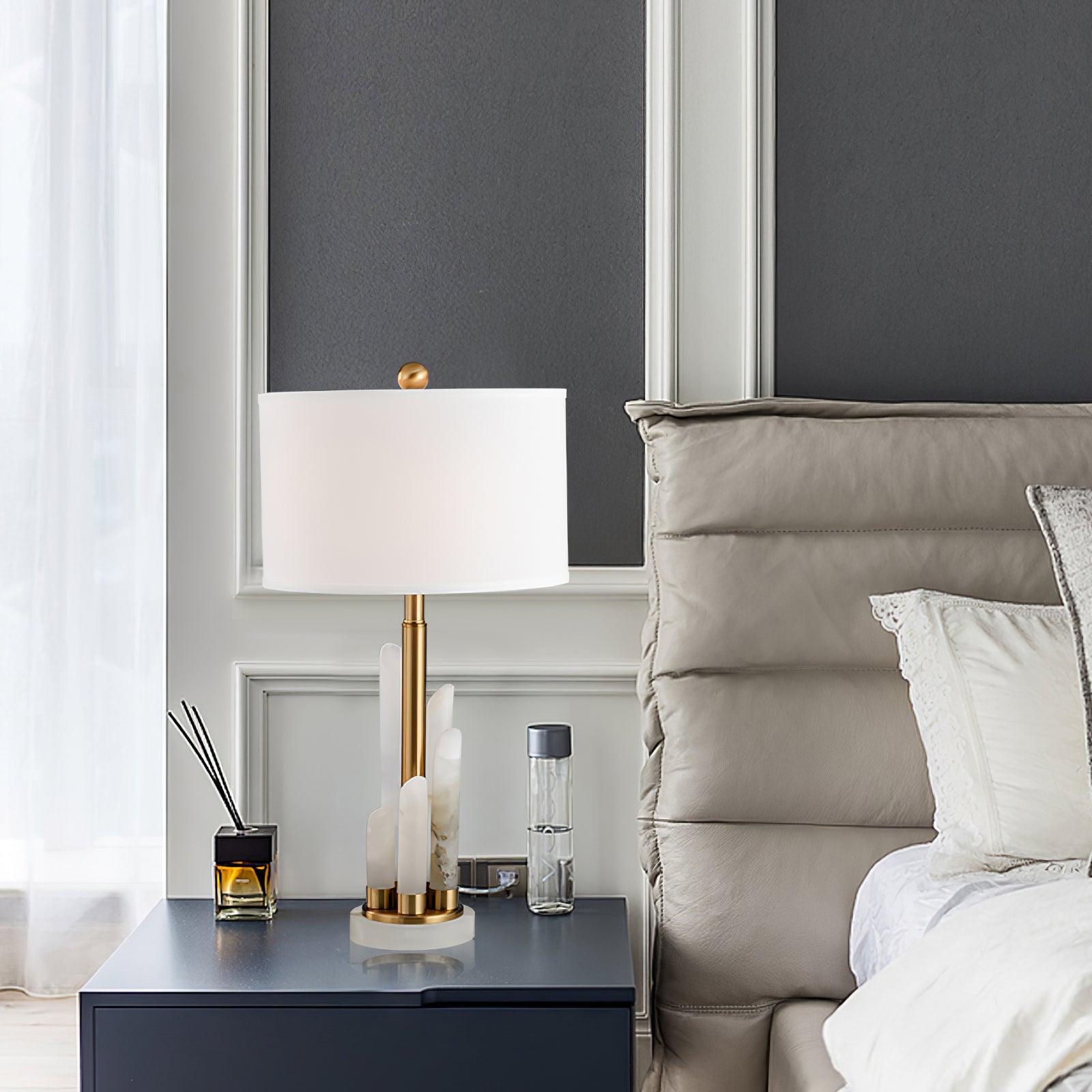 Lampe à poser moderne Erne en Albâtre, métal Doré et blanc
