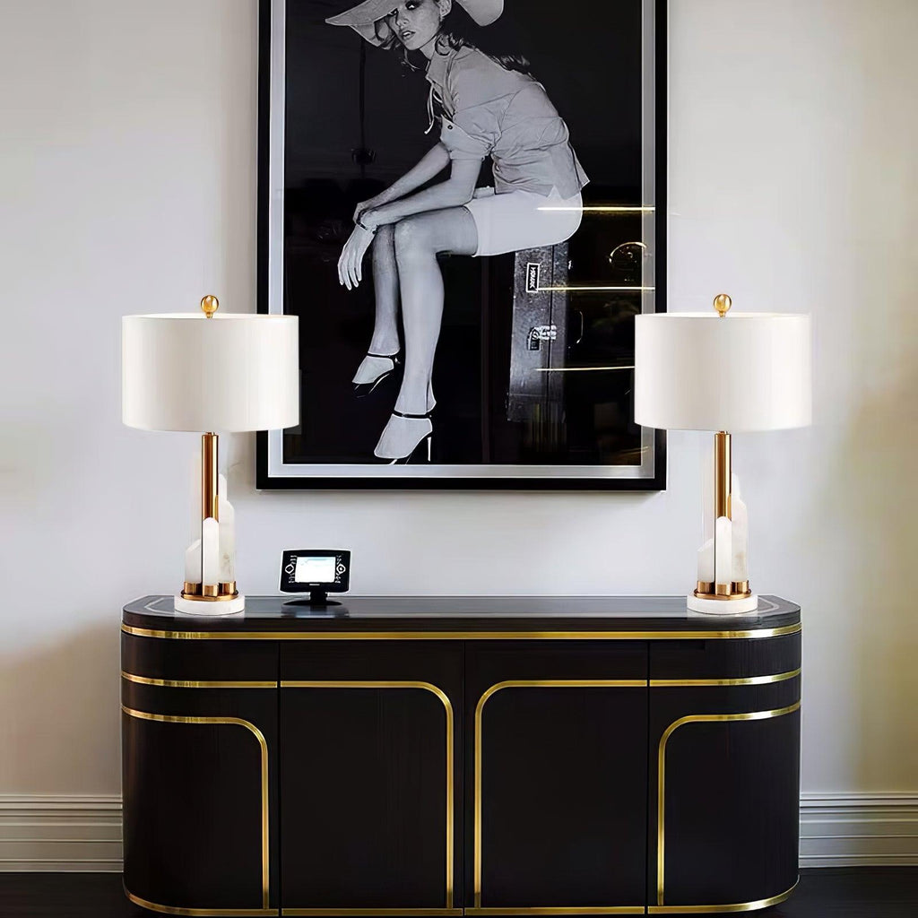 Lampe à poser moderne Erne en Albâtre, métal Doré et blanc