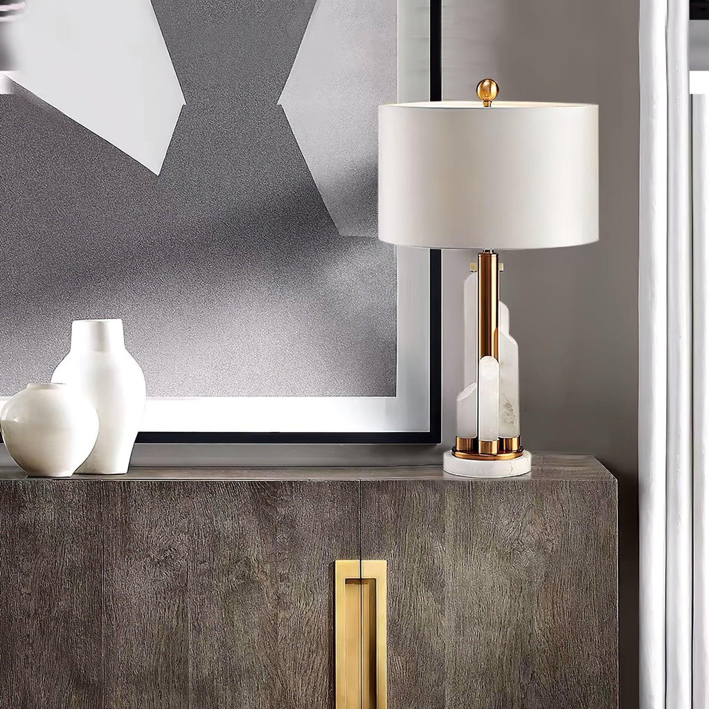 Lampe à poser moderne Erne en Albâtre, métal Doré et blanc