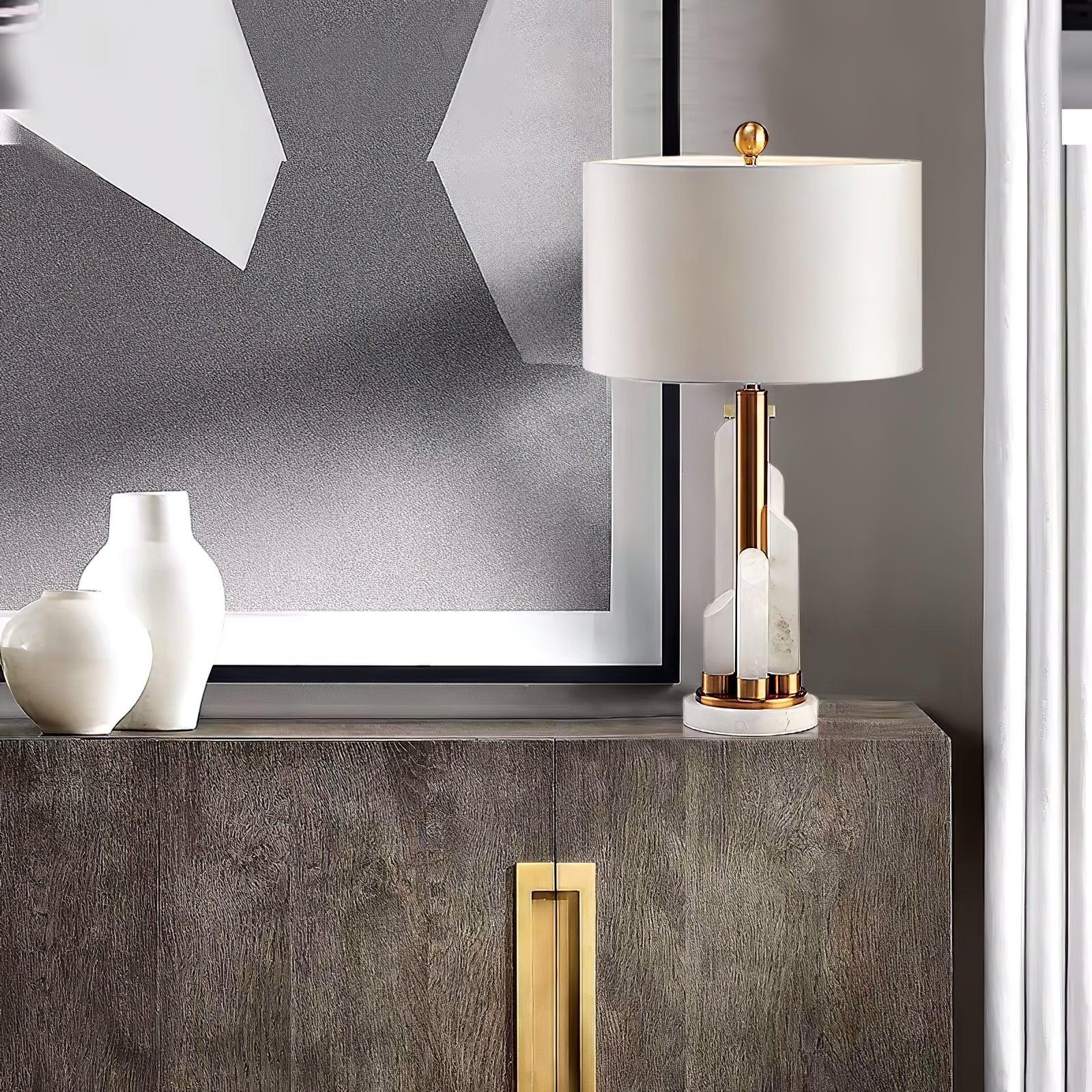 Lampe à poser moderne Erne en Albâtre, métal Doré et blanc