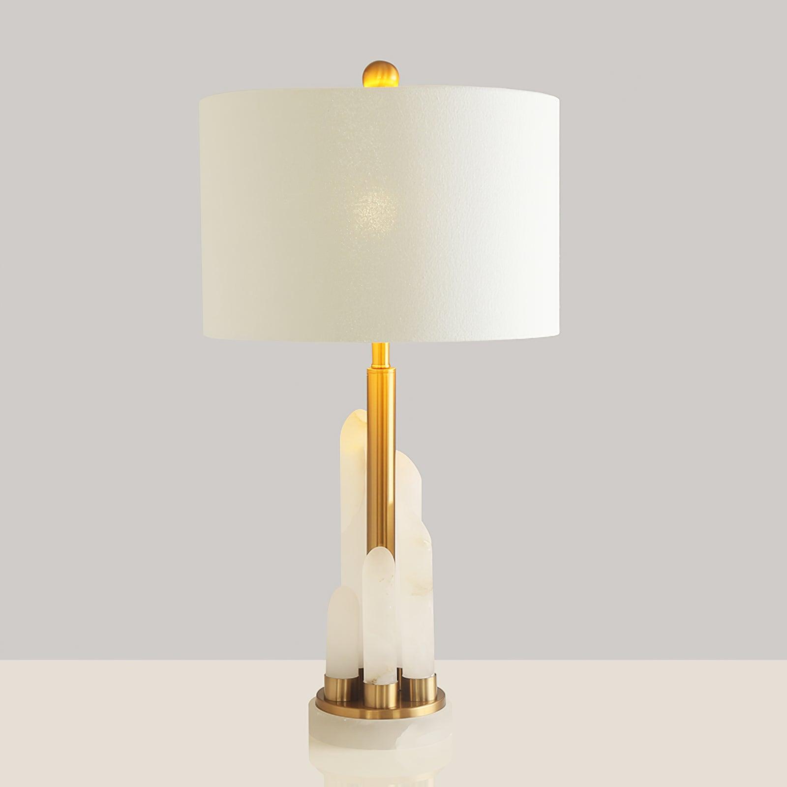 Lampe à poser moderne Erne en Albâtre, métal Doré et blanc