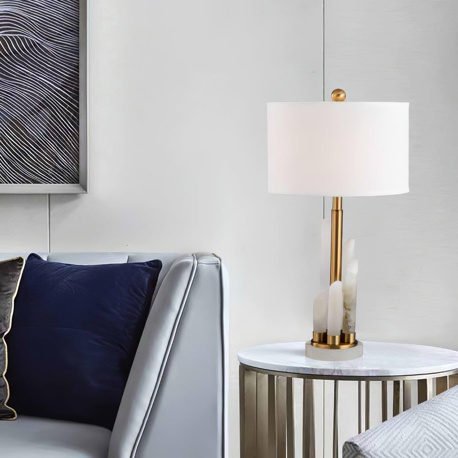 Lampe à poser moderne Erne en Albâtre, métal Doré et blanc