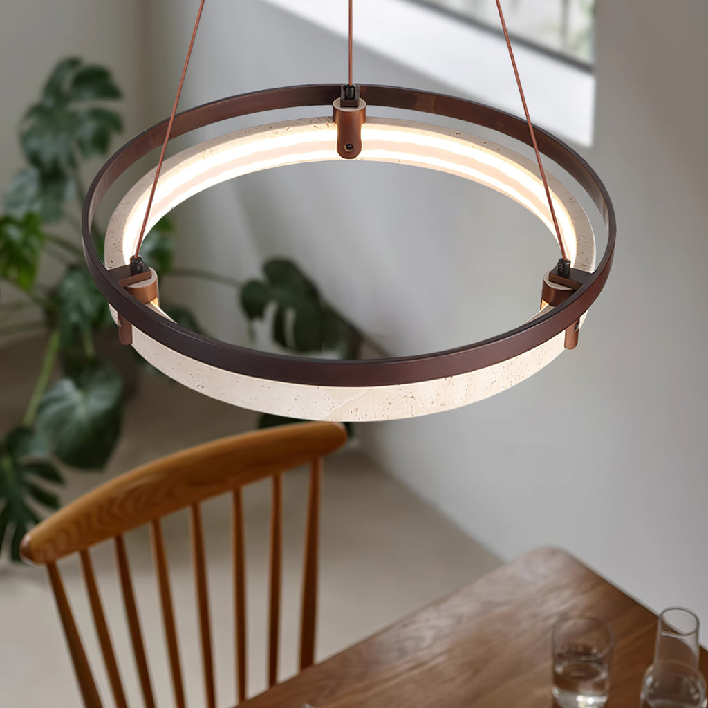 Suspension moderne Vili en Travertin jaune et noyer bois