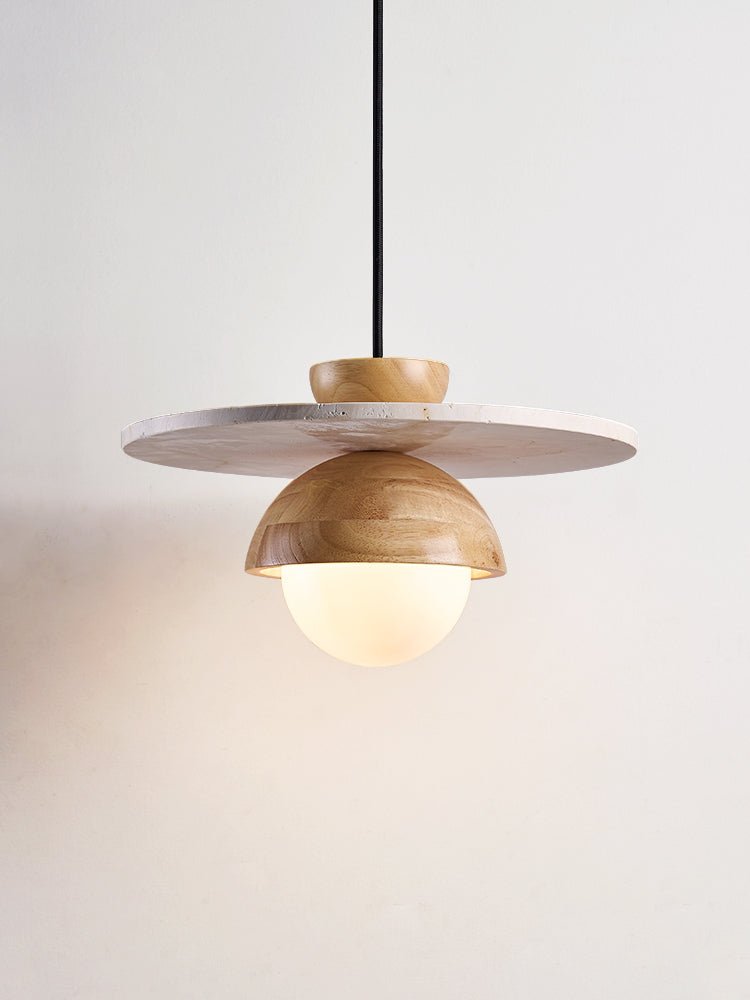 Suspension moderne Kettil en Travertin jaune et bois