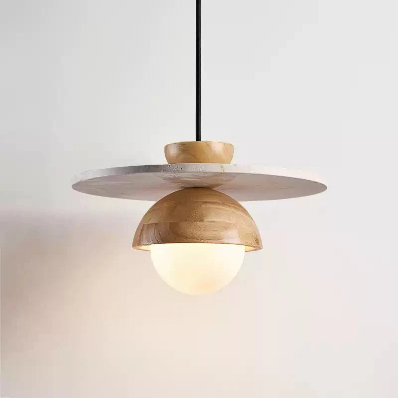 Suspension moderne Kettil en Travertin jaune et bois