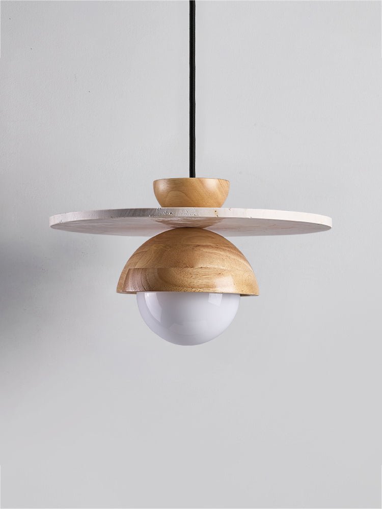 Suspension moderne Kettil en Travertin jaune et bois