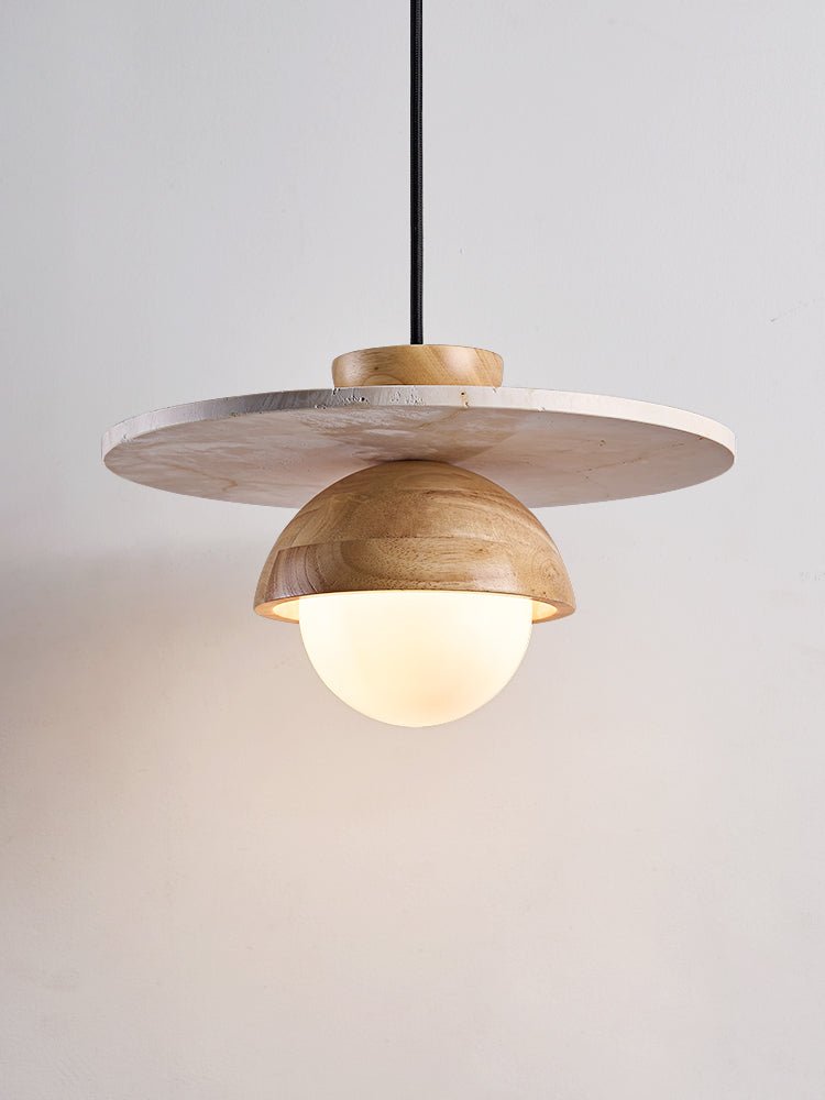 Suspension moderne Kettil en Travertin jaune et bois