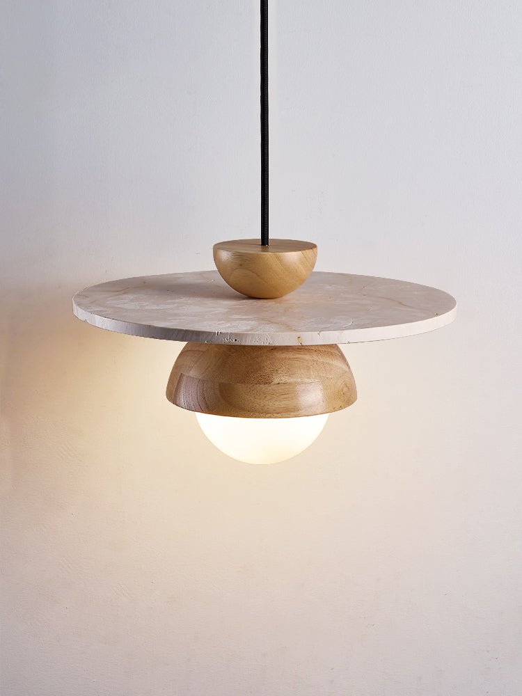 Suspension moderne Kettil en Travertin jaune et bois