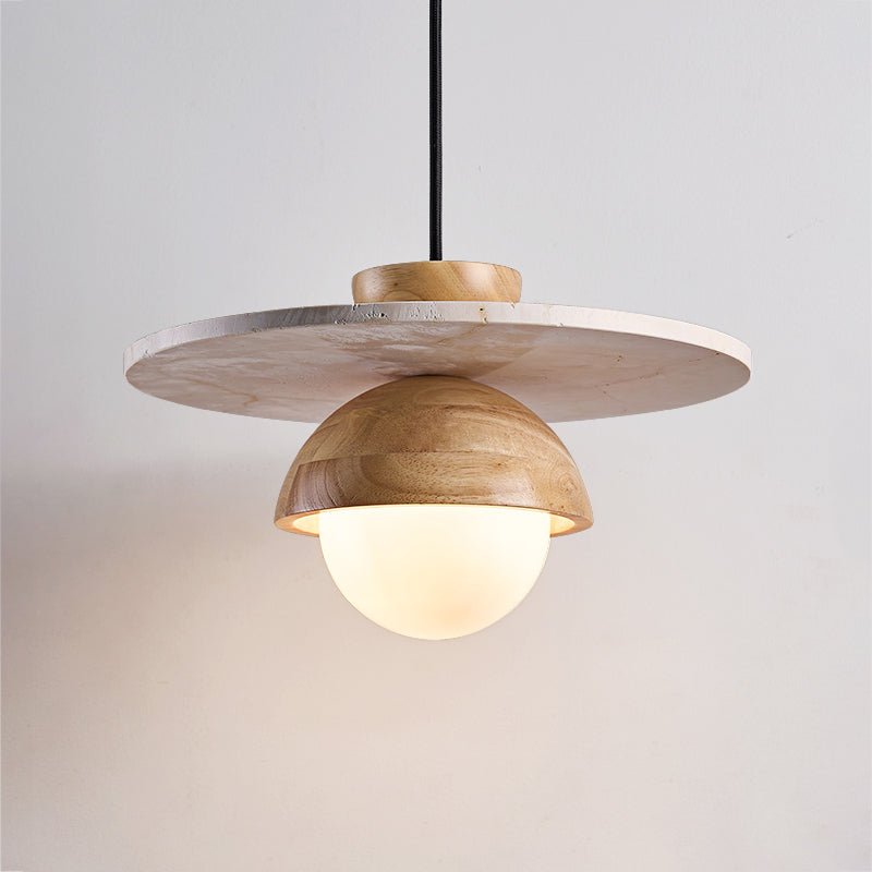 Suspension moderne Kettil en Travertin jaune et bois