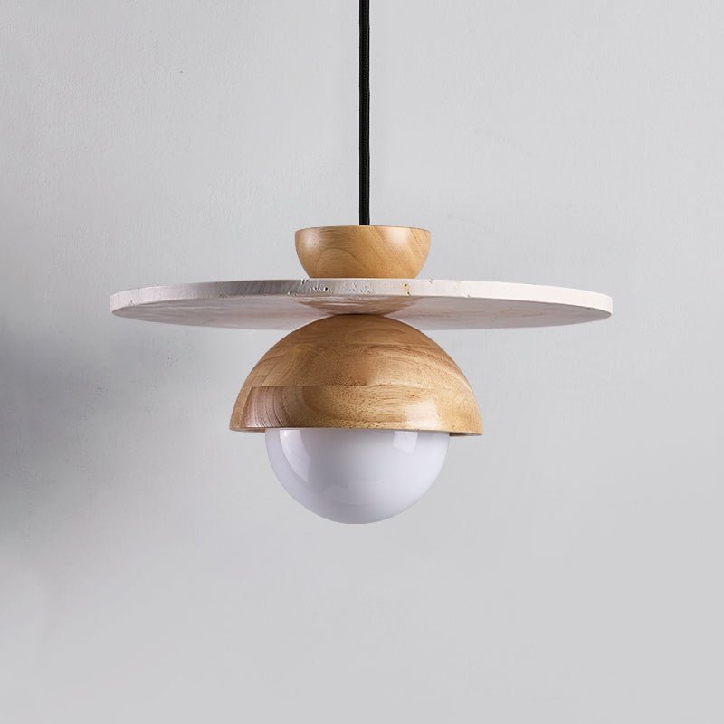 Suspension moderne Kettil en Travertin jaune et bois