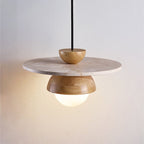 Suspension moderne Kettil en Travertin jaune et bois