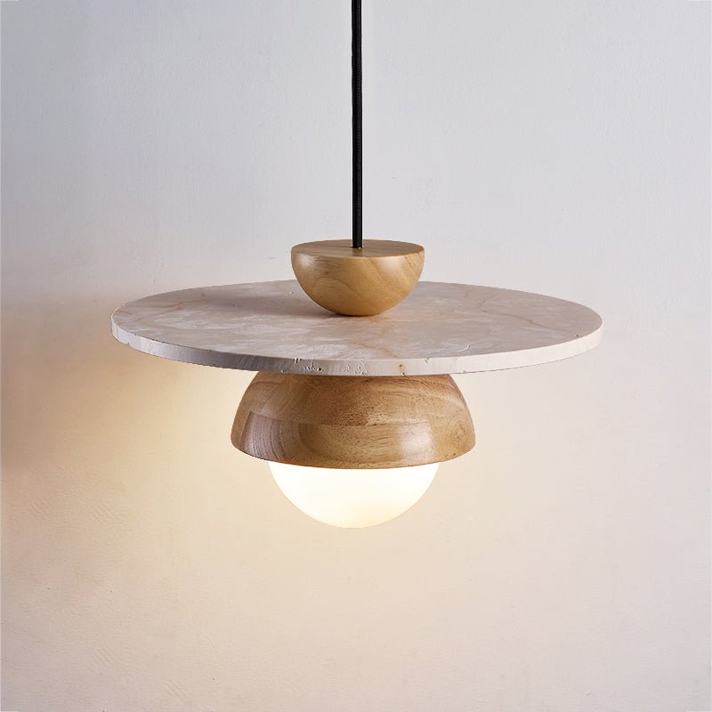 Suspension moderne Kettil en Travertin jaune et bois