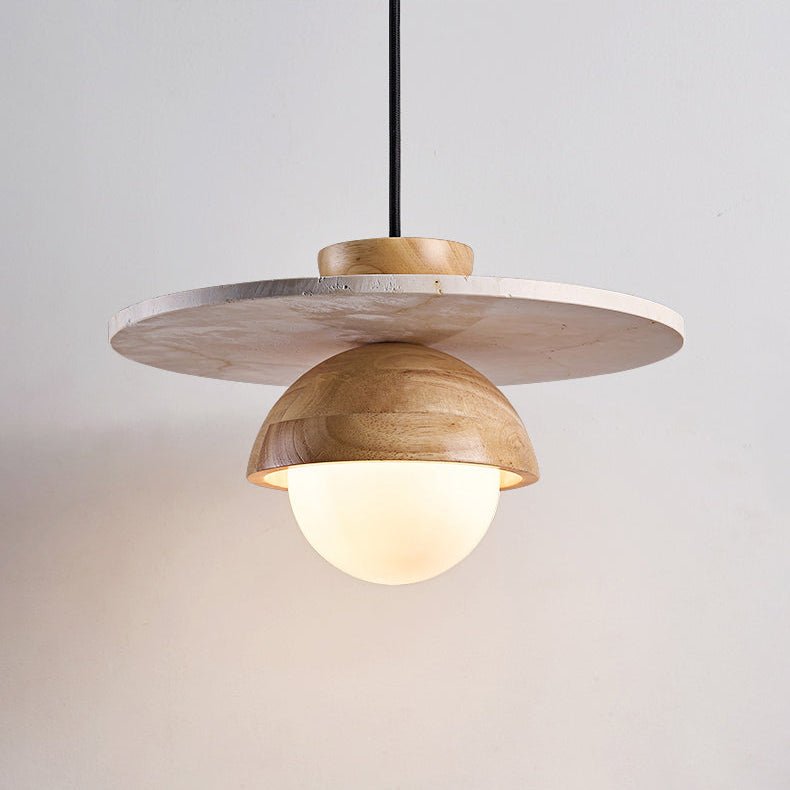 Suspension moderne Kettil en Travertin jaune et bois