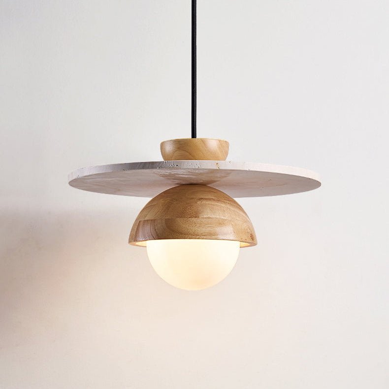 Suspension moderne Kettil en Travertin jaune et bois