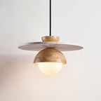 Suspension moderne Kettil en Travertin jaune et bois