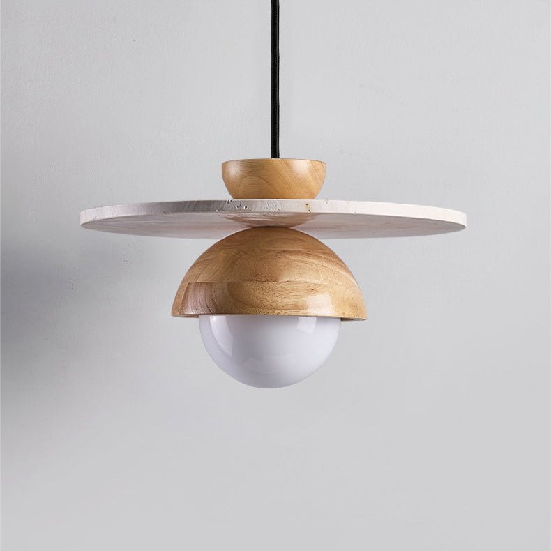 Suspension moderne Kettil en Travertin jaune et bois