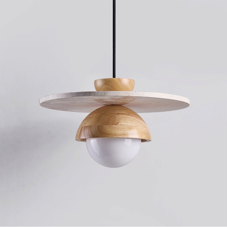 Suspension moderne Kettil en Travertin jaune et bois