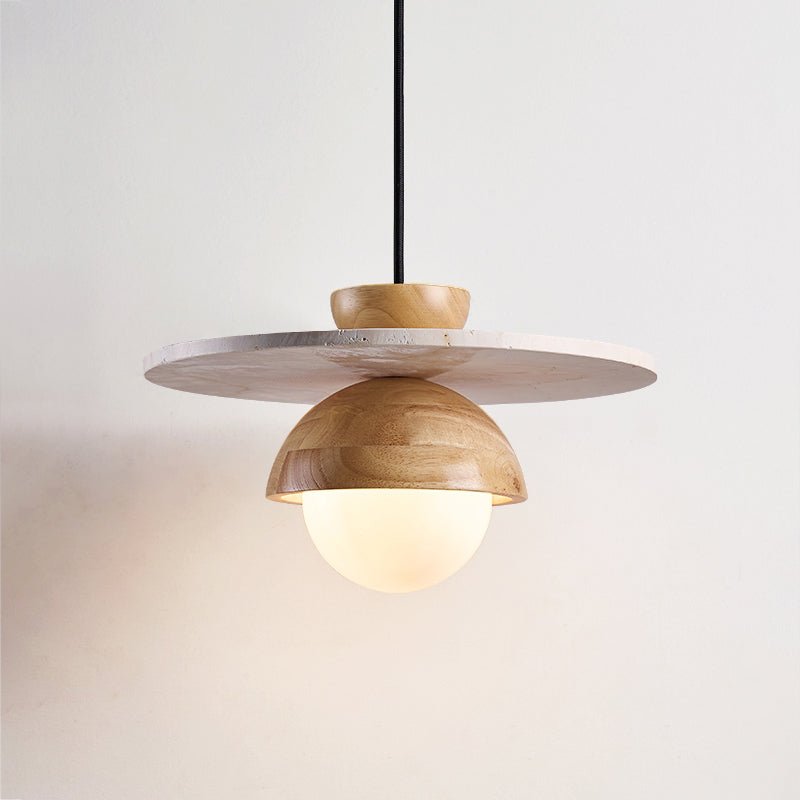 Suspension moderne Kettil en Travertin jaune et bois