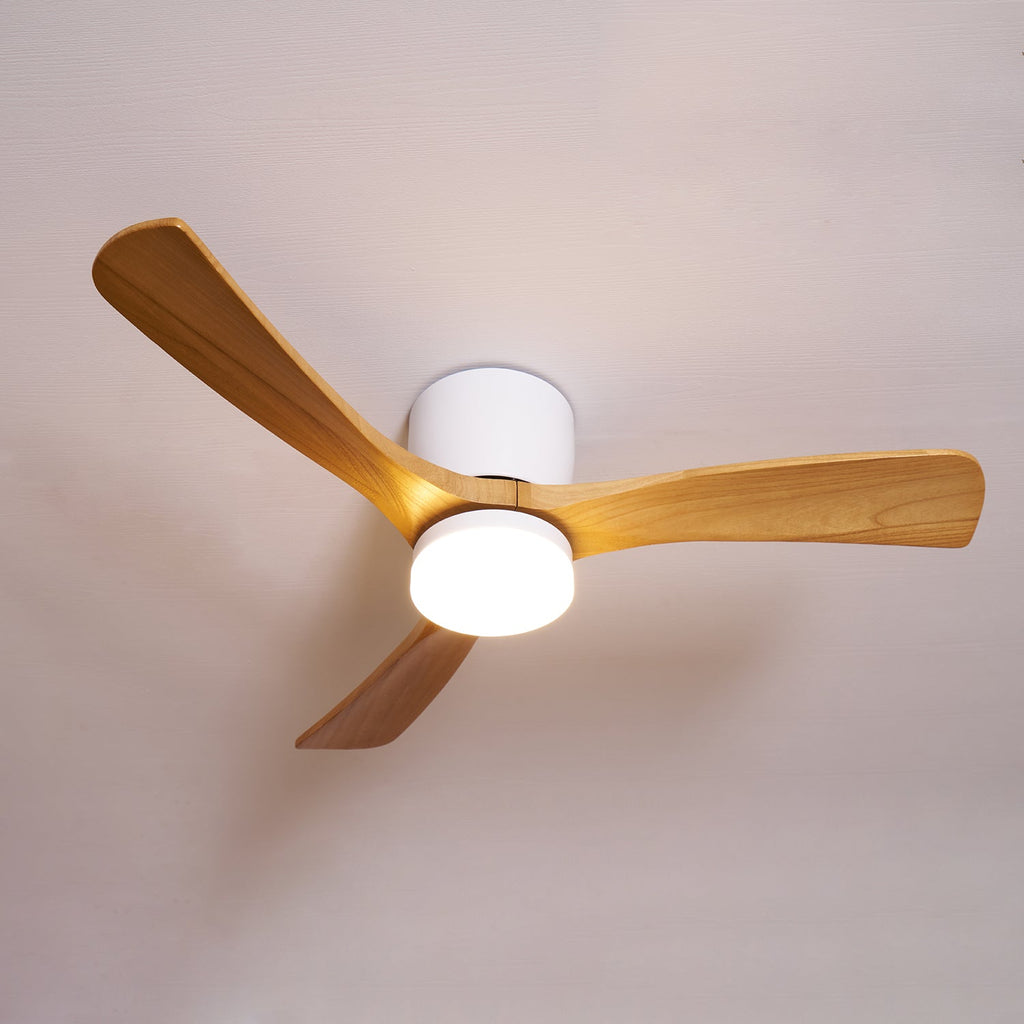 Ventilateur de plafond moderne Tarben en Blanc et noyer bois