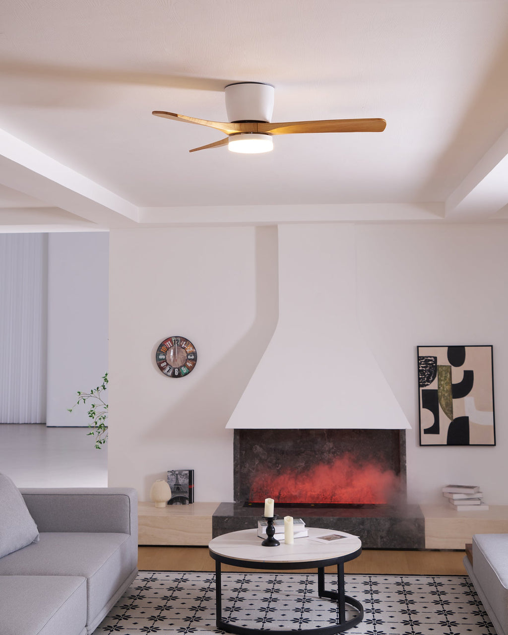 Ventilateur de plafond moderne Tarben en Gris et bois naturel