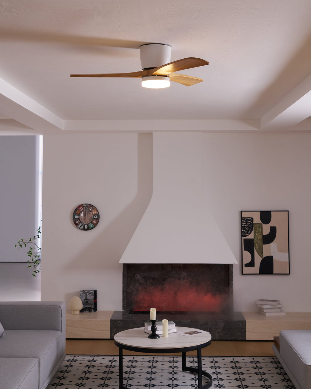 Ventilateur de plafond moderne Tarben en Gris et bois naturel