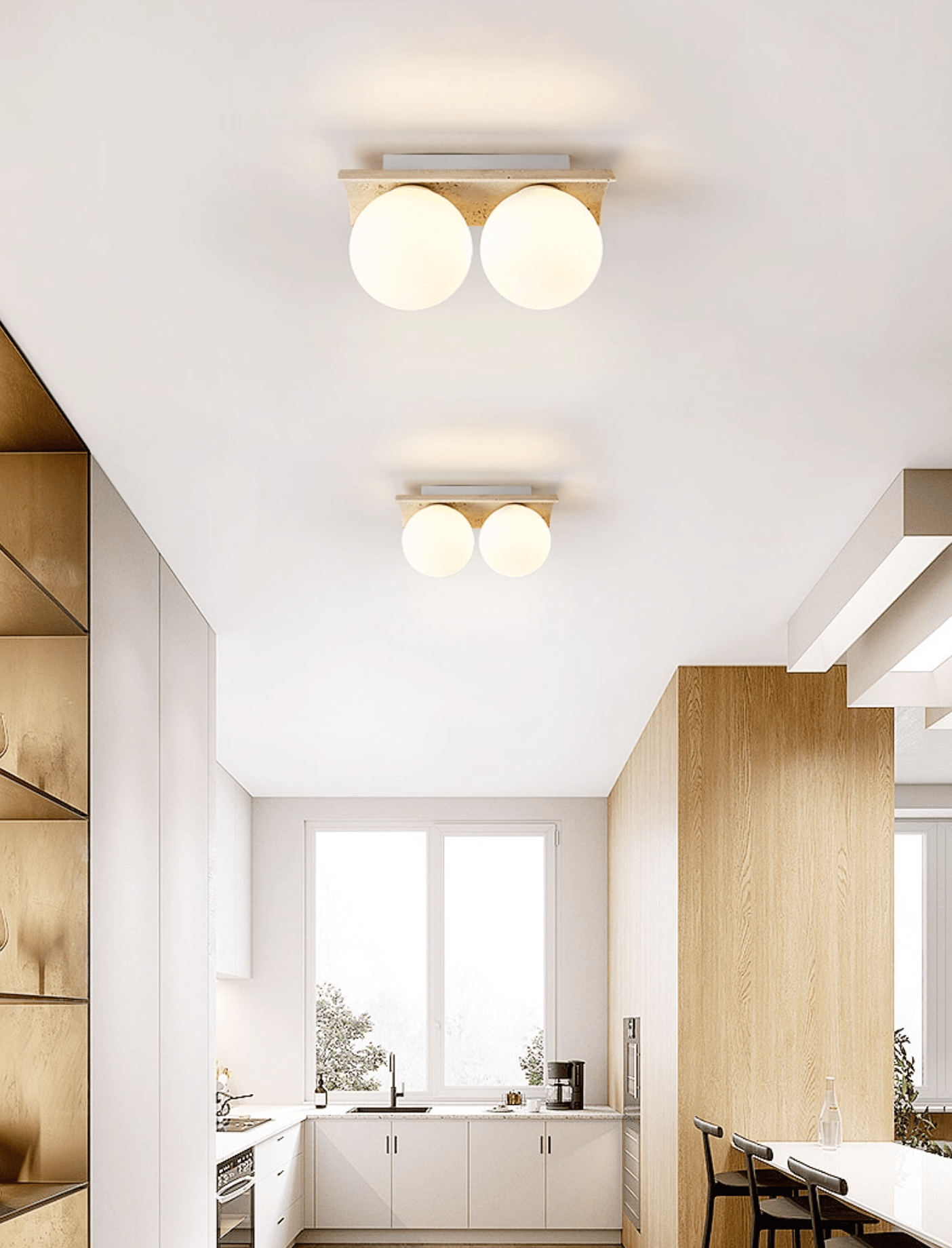 Plafonnier moderne Kade en Travertin jaune et blanc