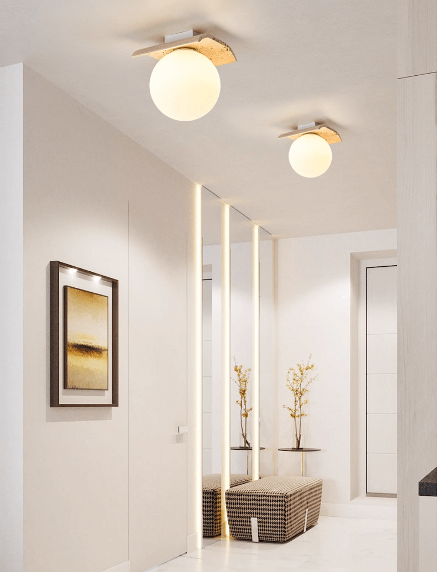 Plafonnier moderne Kade en Travertin jaune et blanc
