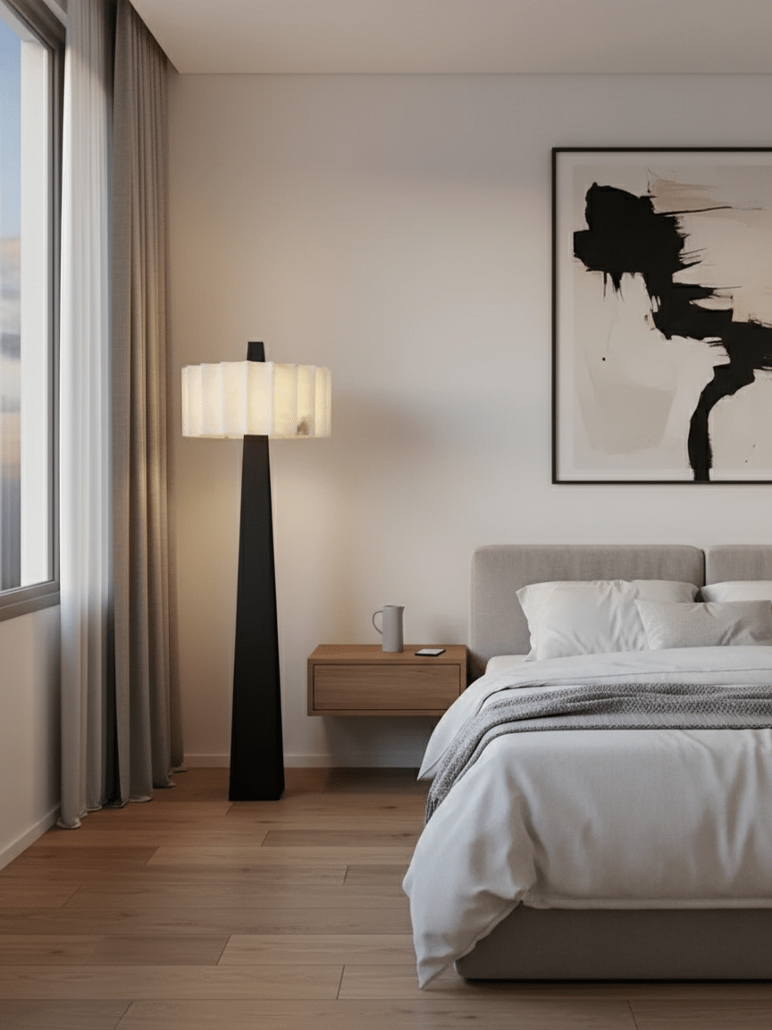 Lampadaire moderne Flyte en Albâtre Noir et blanc