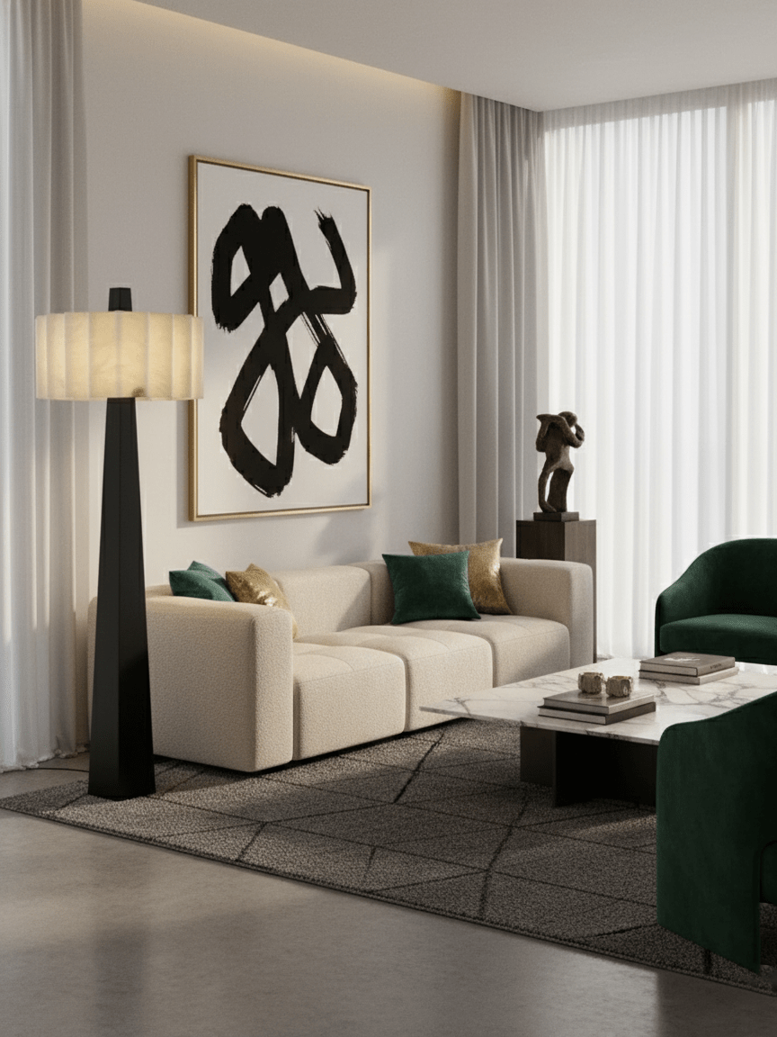Lampadaire moderne Flyte en Albâtre Noir et blanc