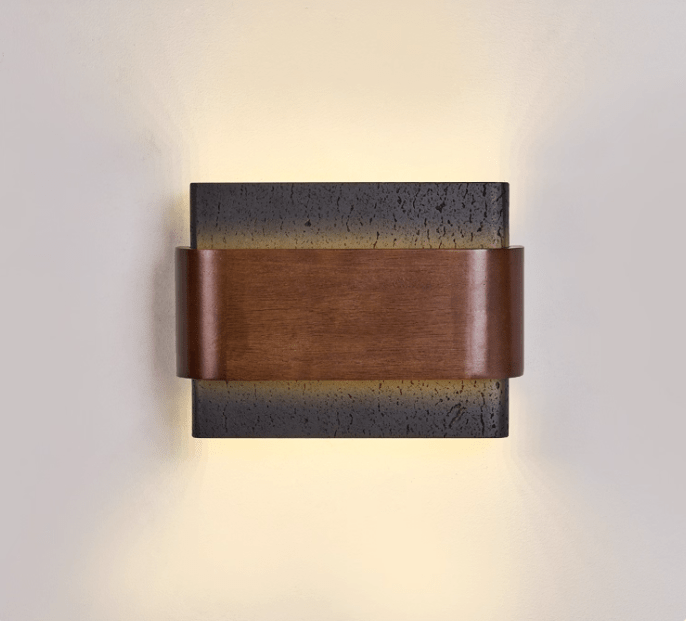 Applique murale moderne Ernest en Noyer bois et noir travertin