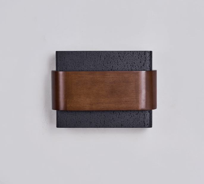Applique murale moderne Ernest en Noyer bois et noir travertin