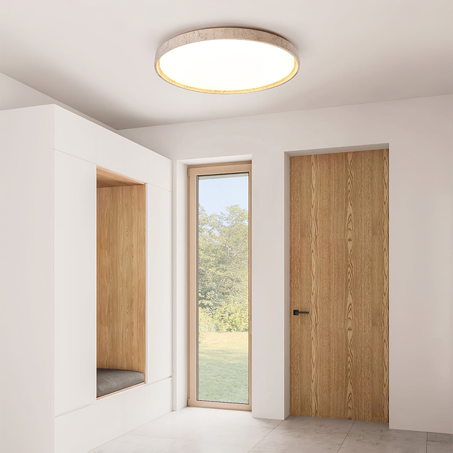 Plafonnier moderne Ode en Noyer et travertin jaune