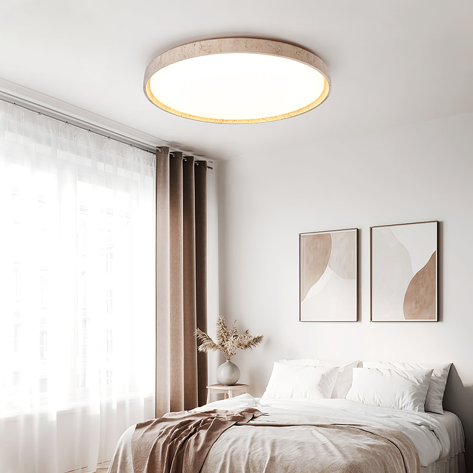 Plafonnier moderne Ode en Bois et travertin jaune