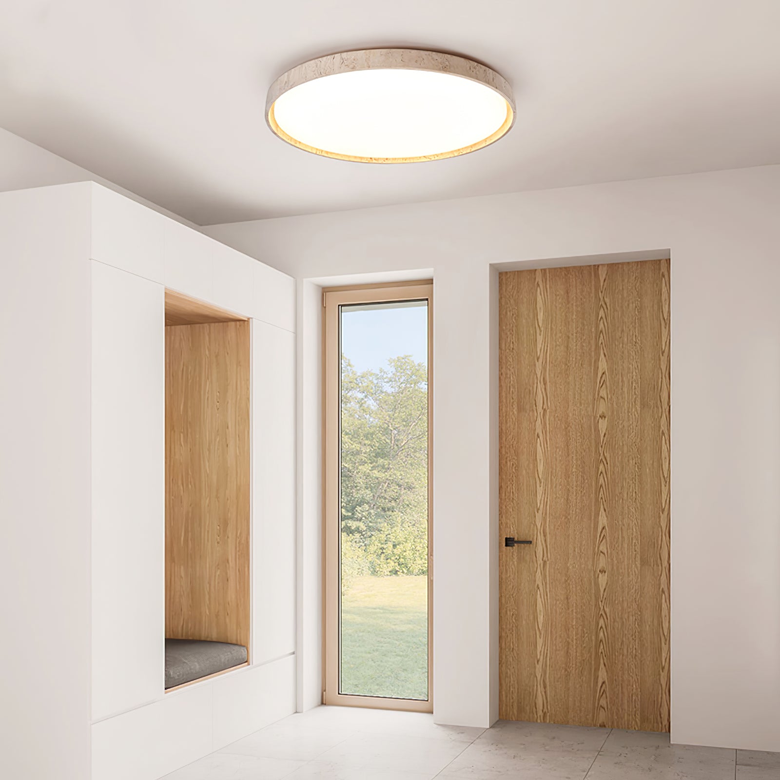 Plafonnier moderne Ode en Noyer et travertin jaune