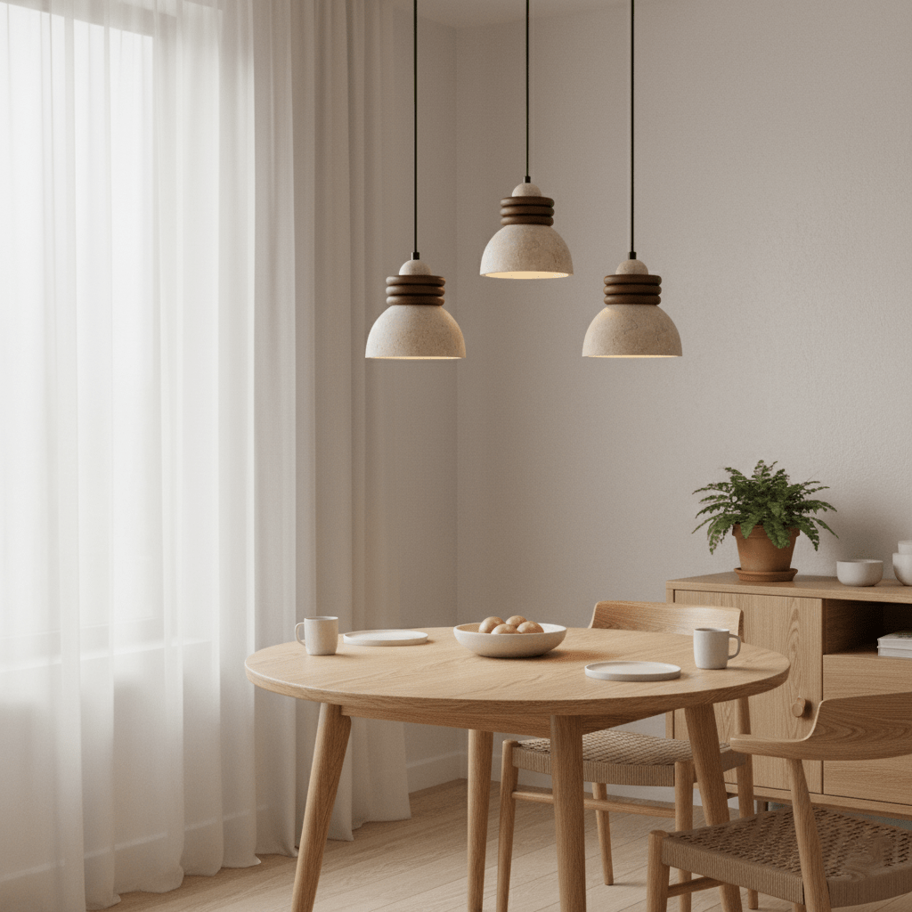 Suspension moderne Rock en Travertin jaune et noyer bois