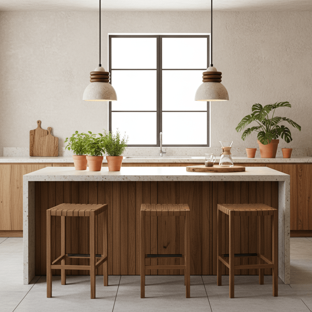 Suspension moderne Rock en Travertin jaune et noyer bois