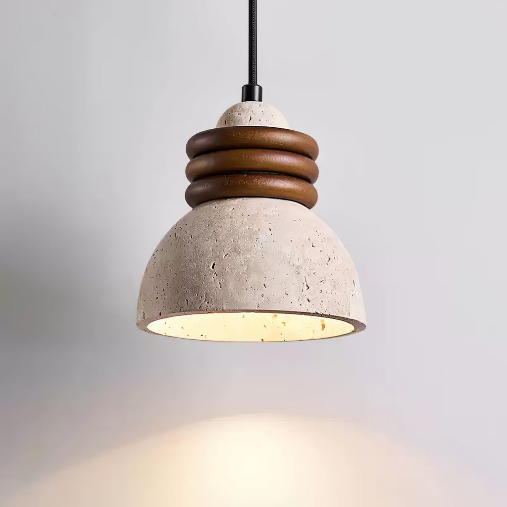 Suspension moderne Rock en Travertin jaune et noyer bois