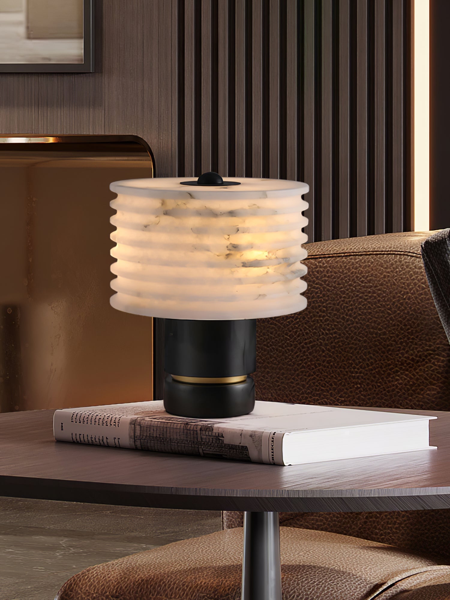 Lampe à poser moderne Perry en Albâtre Noir et blanc
