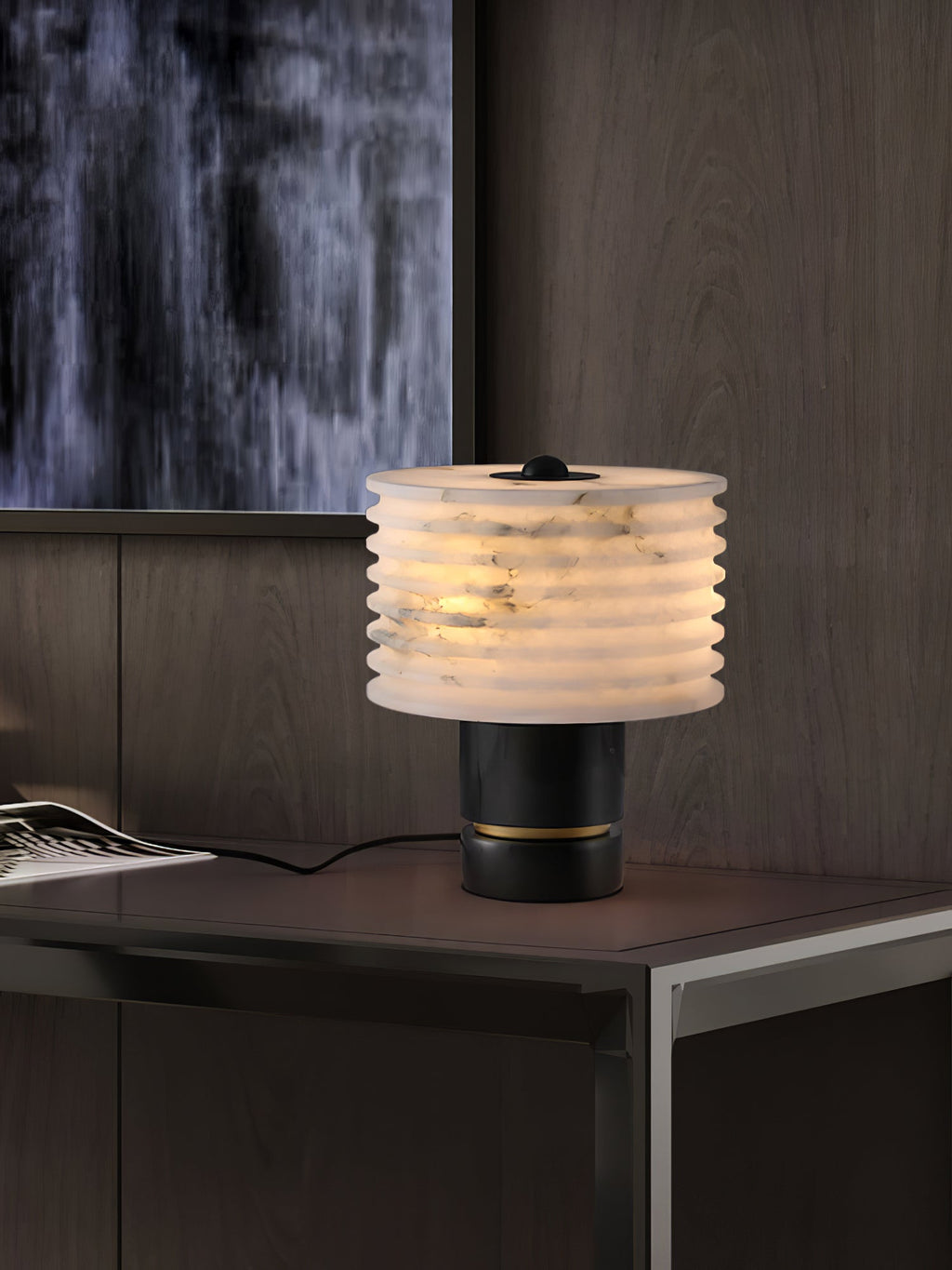 Lampe à poser moderne Perry en Albâtre Noir et blanc